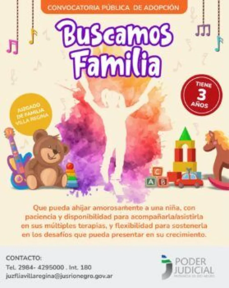 Convocatoria abierta para familia adoptiva de una niña de 3 años