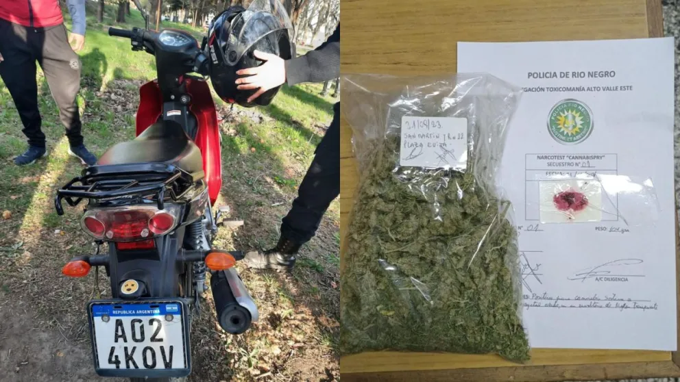 Circulaban en una moto robada y con 104 gramos de marihuana 