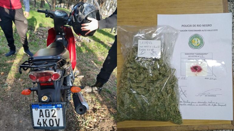 Circulaban en una moto robada y con 104 gramos de marihuana