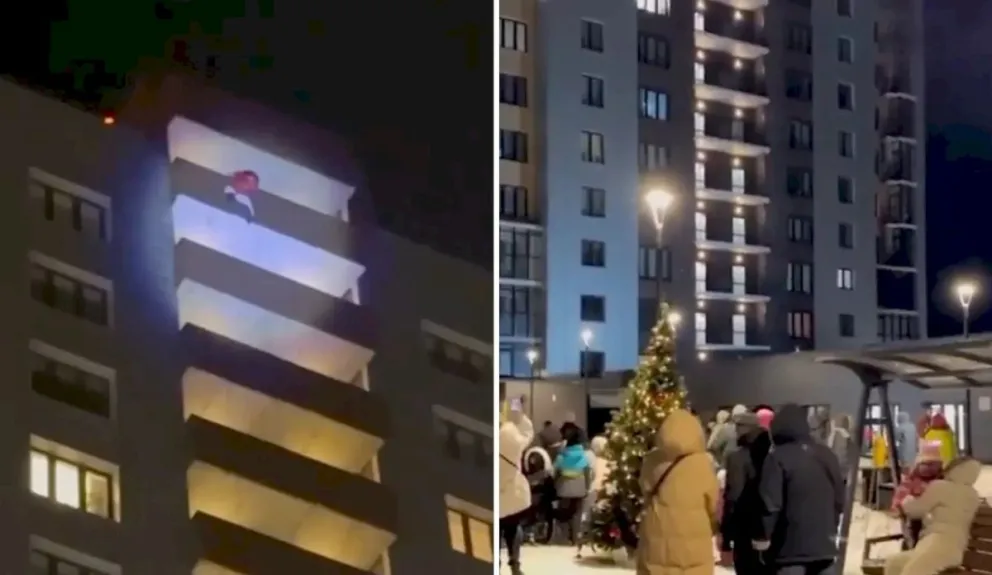 VIDEO: se disfrazó de Papá Noel para sorprender a su hijo pero se resbaló y cayó desde el piso 25