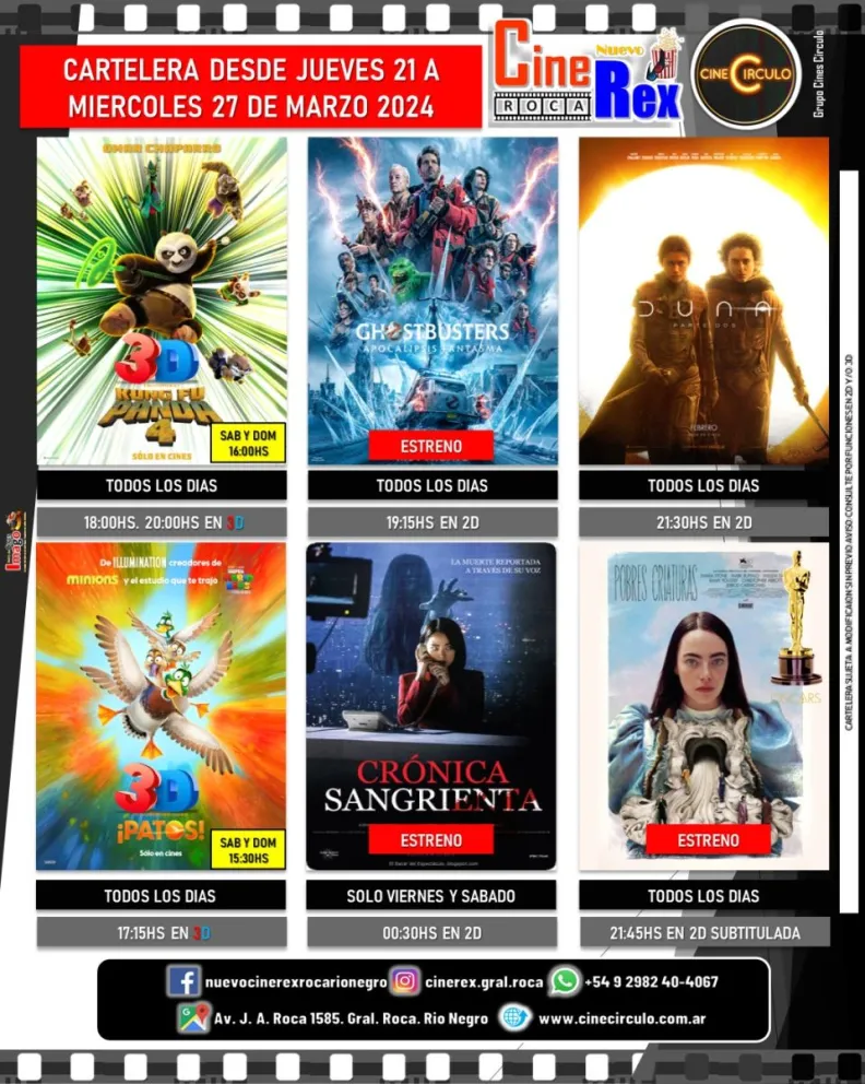Mirá la nueva cartelera del Cine Rex de Roca y todo lo que se viene