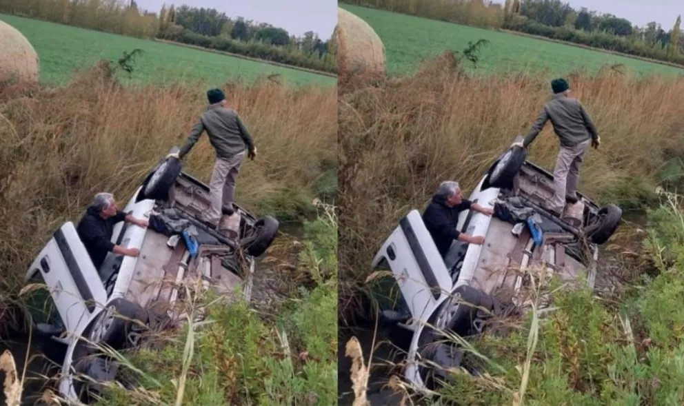 Una camioneta terminó en el desagüe tras un despiste en ruta chica