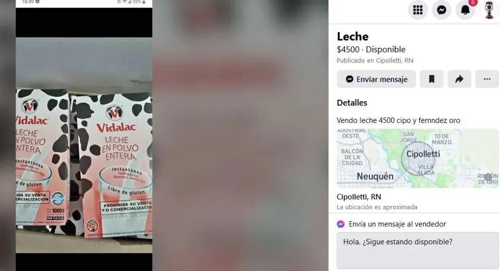Venden leche de los planes sociales a traves de internet