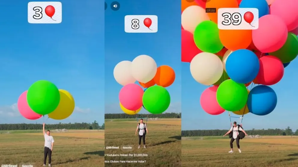Video: al estilo "UP", un youtuber experimentó con globos y salió volando