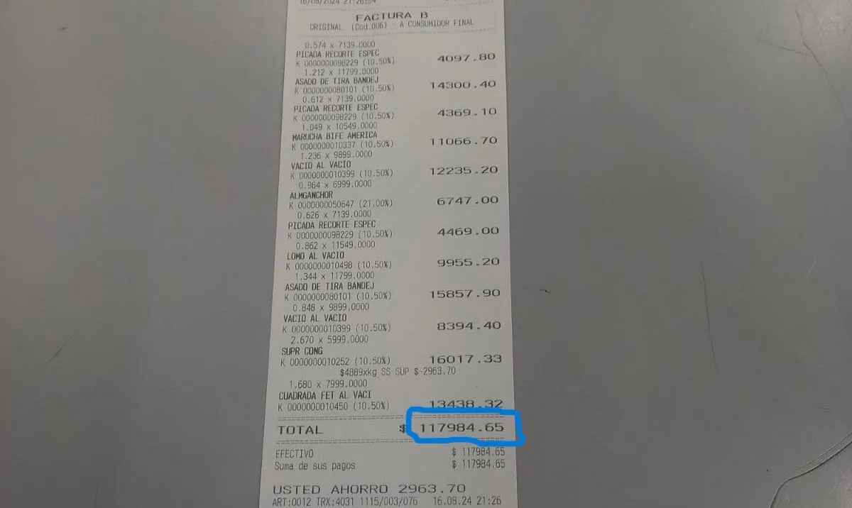 El total de la carne robada superaba los 117.000 pesos. Foto (Gentileza).