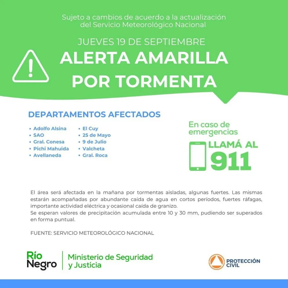 Provincia emitió alerta climática para todo el territorio. 