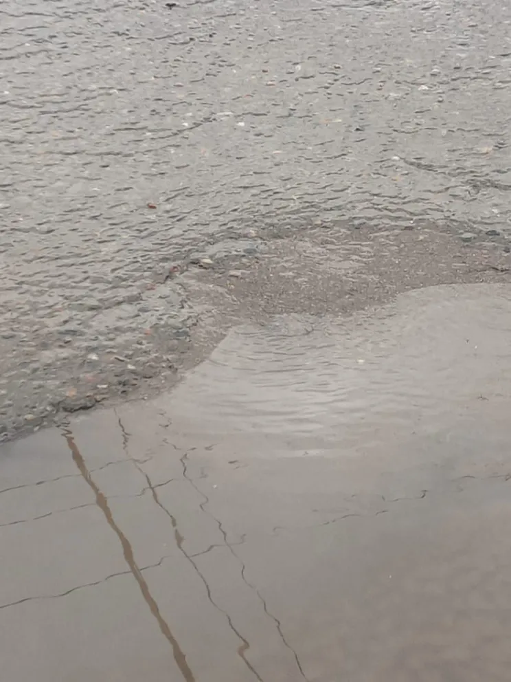 La calle Mendoza está inundada entre Artigas y Alsina. Foto (Lector ANR).