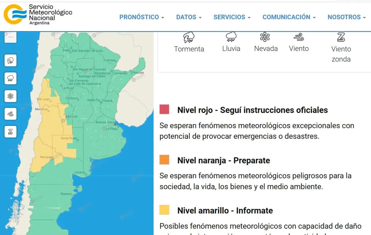 ALERTA AMARILLA SERVICIO METEOROL&Oacute;GICO NACIONAL