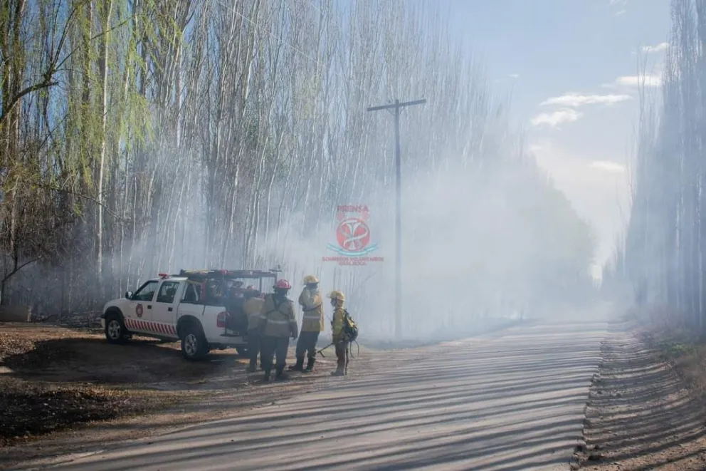 Numerosos incendios de pastizales mantuvieron a los Bomberos roquenses trabajando hasta la madrugada. Foto (Prensa Bomberos).