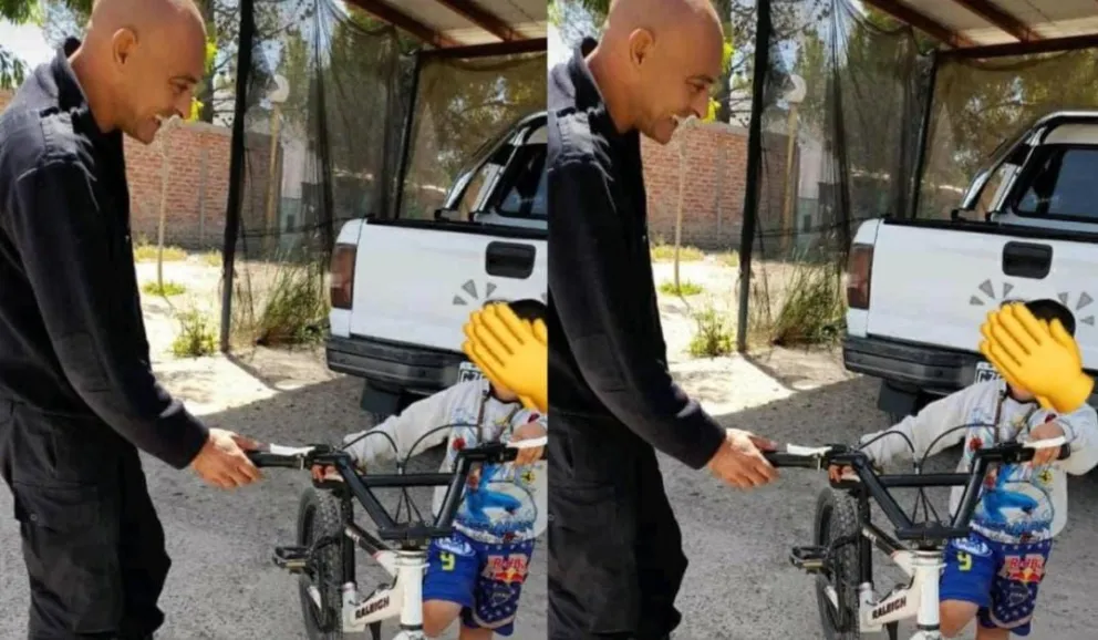 Gran gesto: un policía de la región sorprendió con un regalo a un niño que le pidió ayuda para arreglar su bici rota