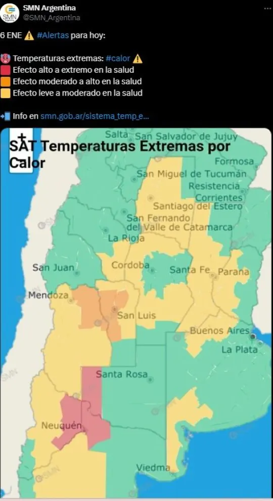 Post en el SMN en la red social X