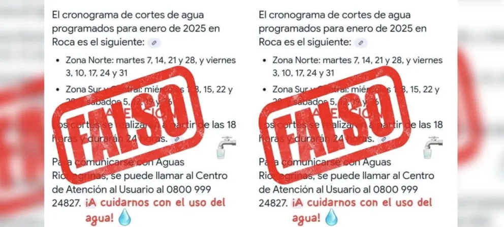 En el aviso, se mencionaba que las interrupciones del servicio se realizarían desde las 18 y durarían 24 horas. (Foto: gentileza Aguas Rionegrinas).