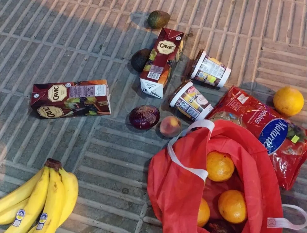 Luego de ser sorprendido robando frutas, vino y otros productos de una verdulería. (Foto gentileza)