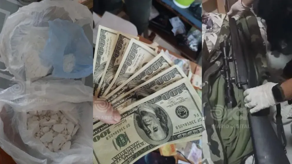 Secuestraron doce celulares, más de dos millones de pesos argentinos y mil dólares, una pistola semiautomática de 9 milímetros, entre otros objetos. Foto (Gentileza).