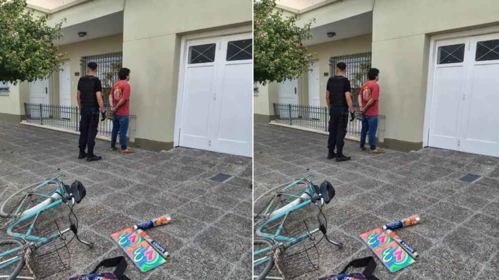El sujeto vestía una remera roja, jeans y se movilizaba en una bicicleta verde agua. (Foto gentileza)