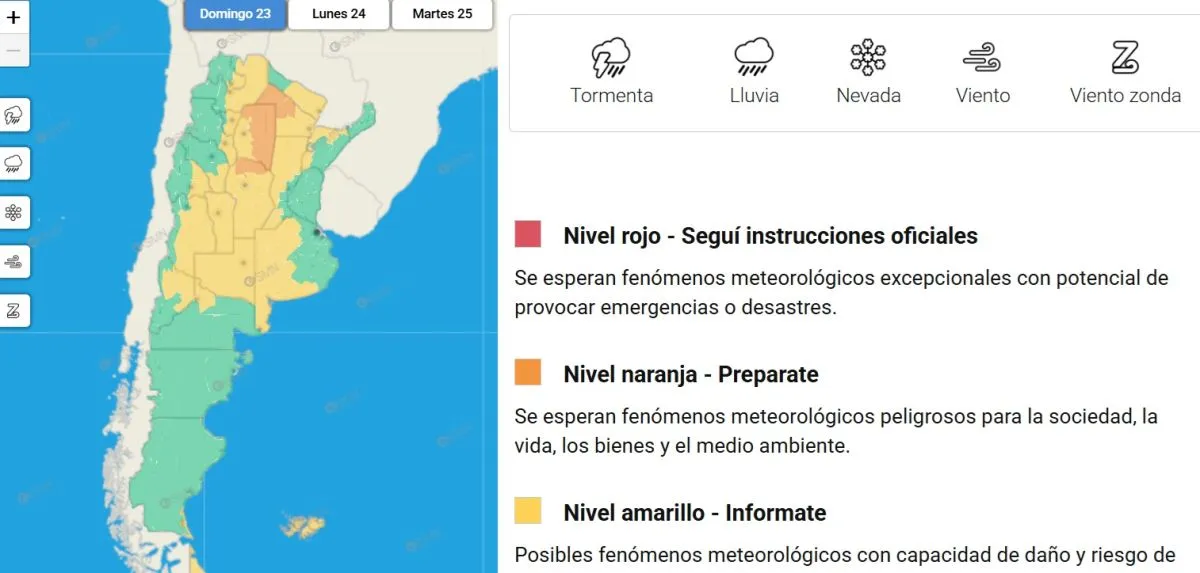 Se mantiene el alerta amarillo para este domingo. Foto (SMN).