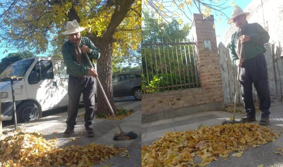 Frentistas limpian diariamente sus veredas por la acumulación de hojas de esta estación. (Fotos Tania Domenicucci-ANR)