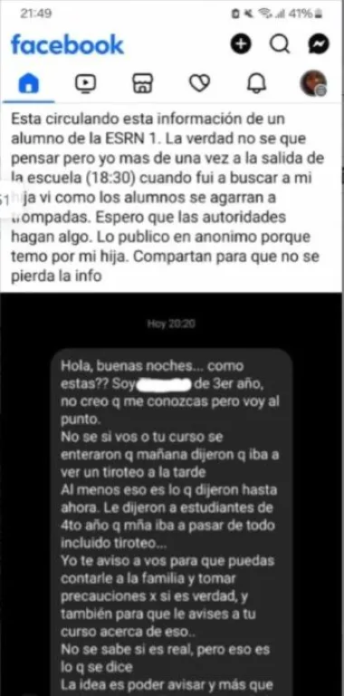 Este fue el mensaje que gener&oacute; preocupaci&oacute;n. Investigan la procedencia.. Foto (Redes)