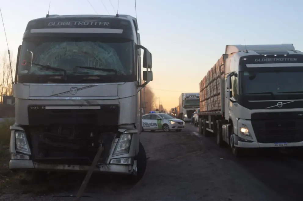 Uno de los camiones involucrado resultó con importantes daños en la parte delantera y el parabrisas. Fotos: Tania Domenicucci-ANR