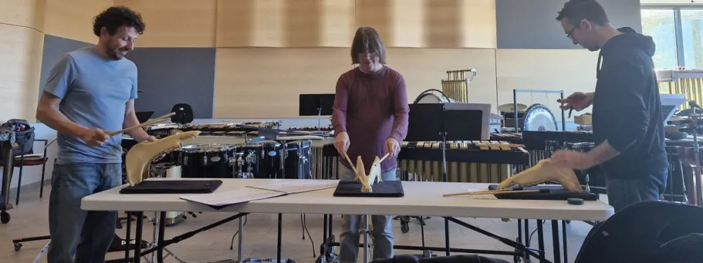  Ensayo de percusionistas durante una edición anterior del Festival Internacional de Percusión en Roca, un encuentro que cada año reúne a artistas de todo el mundo. Foto (FCP).