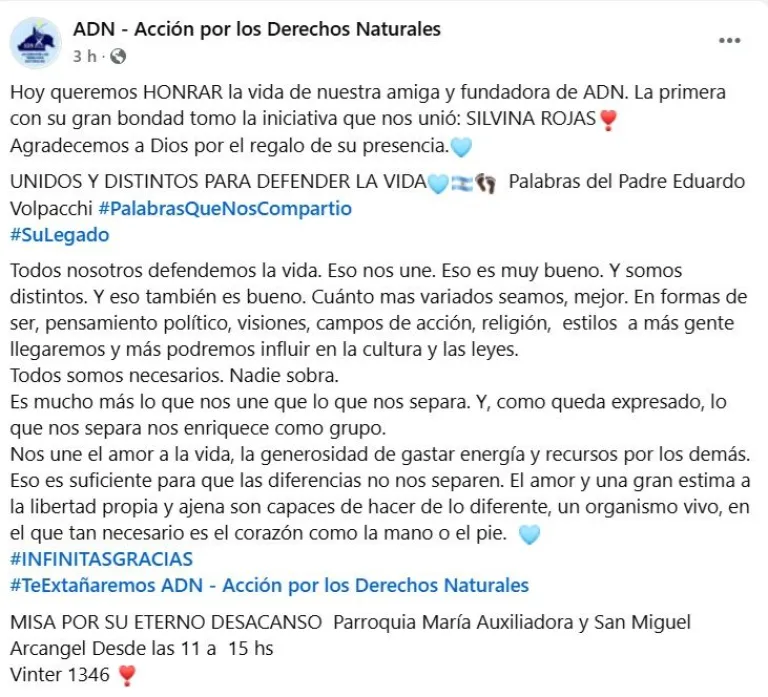 As&iacute; despiden en redes a Silvina Rojas. Foto (Facebook).