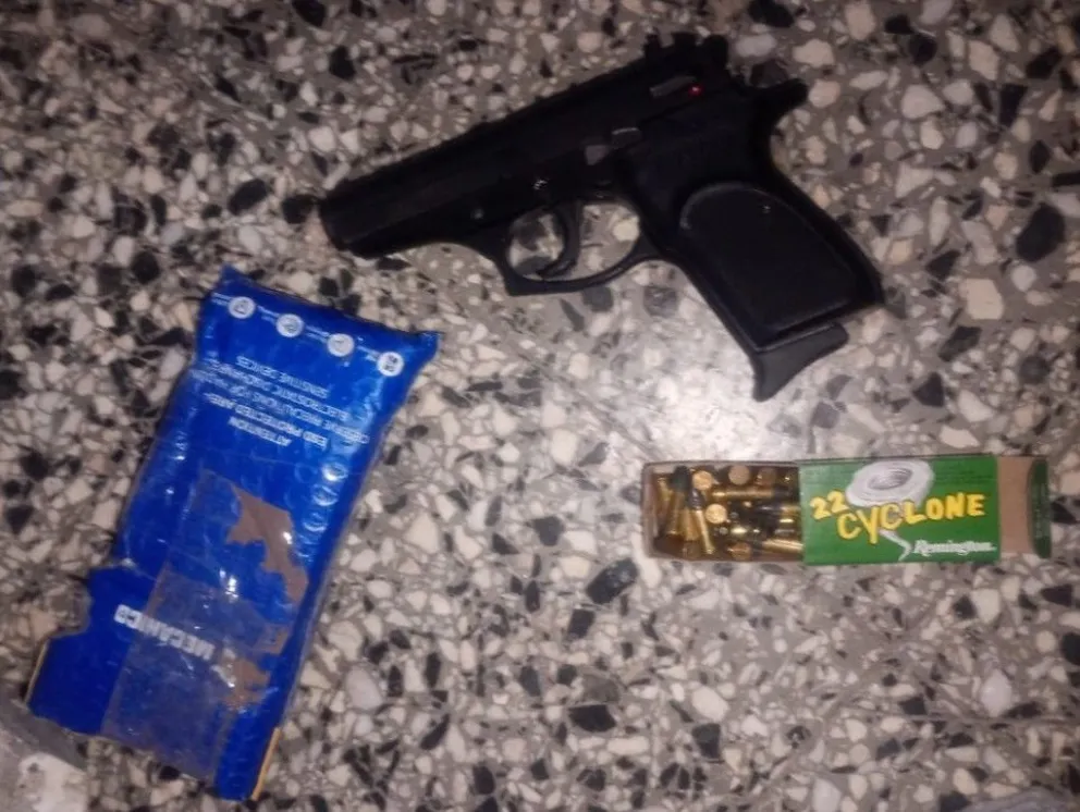 La pistola semiautomática fue hallada junto con una caja de municiones calibre 22. (Foto gentileza)