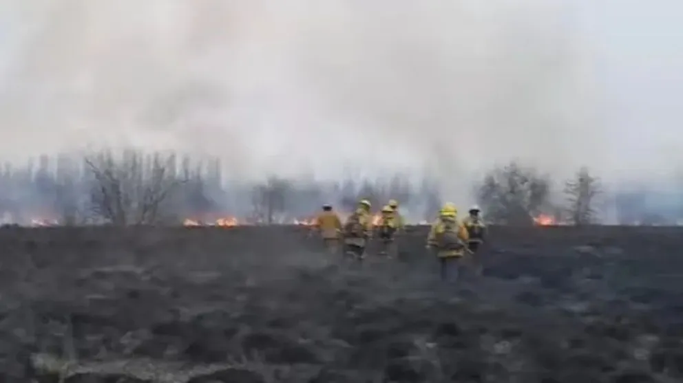 El fuego se desarrolla en una chacra a unos 1500 metros de la ruta 22. Foto Archivo 
