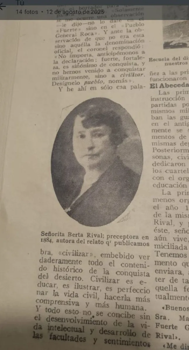 En 1939 Berta Rival cont&oacute; al diario R&iacute;o Negro parte de su historia en la ciudad. Foto (archivo diario R&iacute;o Negro)