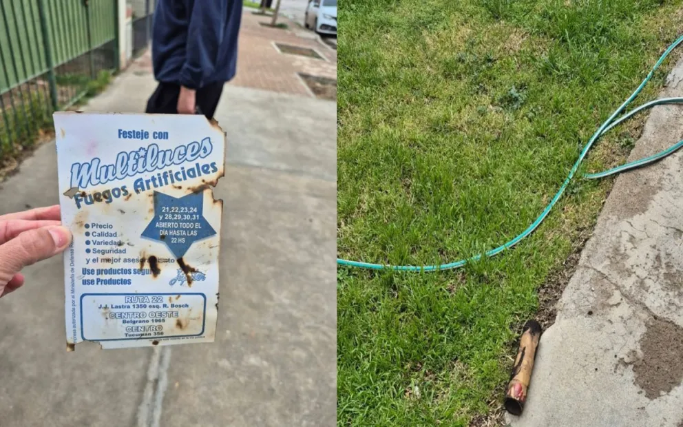 Un volante publicitario y un resto de la pirotecnia cayó en las viviendas lindantes.Foto: Gentileza
