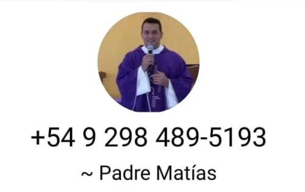 Imagen del perfil de WhatsApp utilizado por quien se presenta como “Padre Matías”. Foto (gentileza)