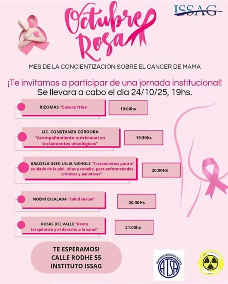 Estudiantes y profesionales del ISSAG participan del cierre de las jornadas de concientización por Octubre Rosa. Foto: Issag