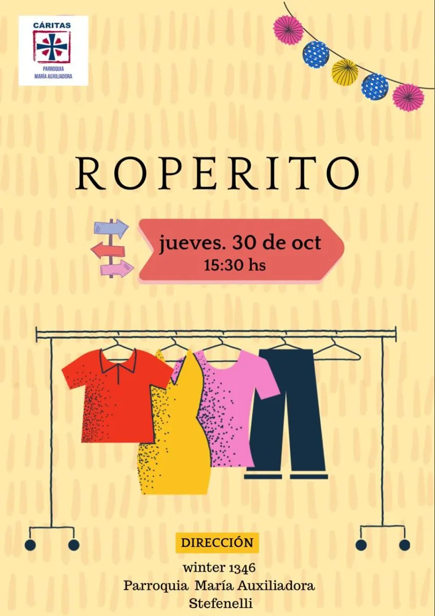 El roperito abre el jueves a las 15:30. Foto: Caritas parroquial.