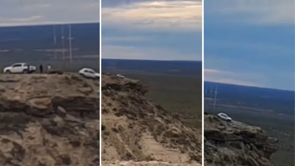 El conductor de una Amarok enganchó la linga y logró sacar al auto del borde. Foto: lector ANR.