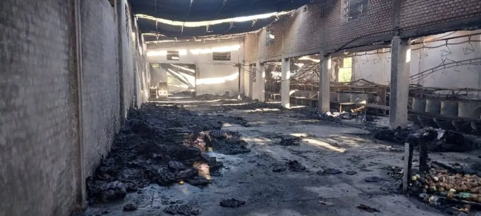 Las pérdidas fueron totales en el predio de la firma Brevi, donde tres dotaciones de bomberos trabajaron hasta la madrugada para controlar el fuego. Foto: FM Terapia