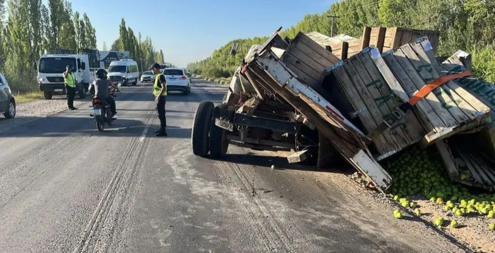El hecho ocurrió mientras el rodado circulaba cargado y quedó atravesado sobre la calzada. (Foto: Gentileza)
