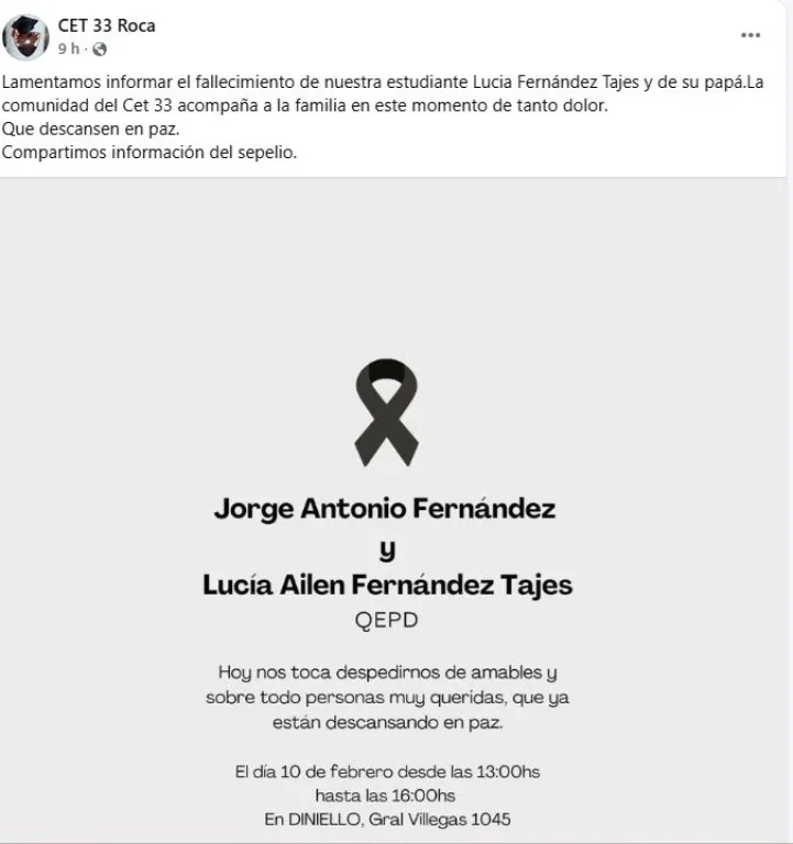 As&iacute; despidieron a la estudiante del CET 33 que muri&oacute; luego de un vuelco. Foto: redes