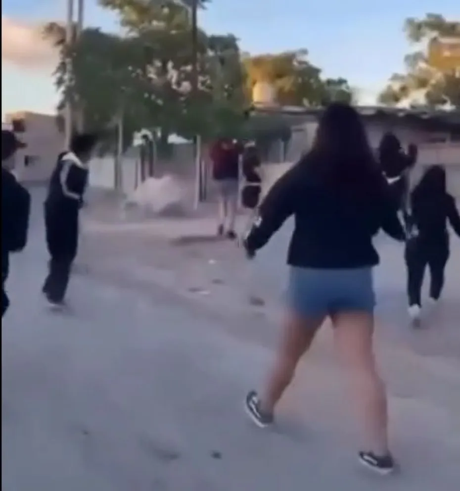 El video muestra corridas, gritos y se ve cómo un grupo de hombres y mujeres tira objetos. Foto: captura video