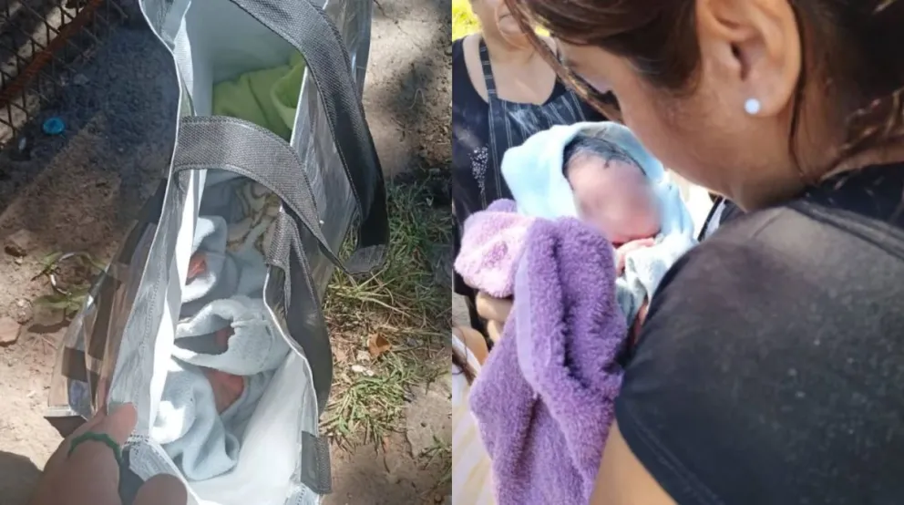 El bebé estaba dentro de una bolsa plateada, con el cordón umbilical aún sin cortar.