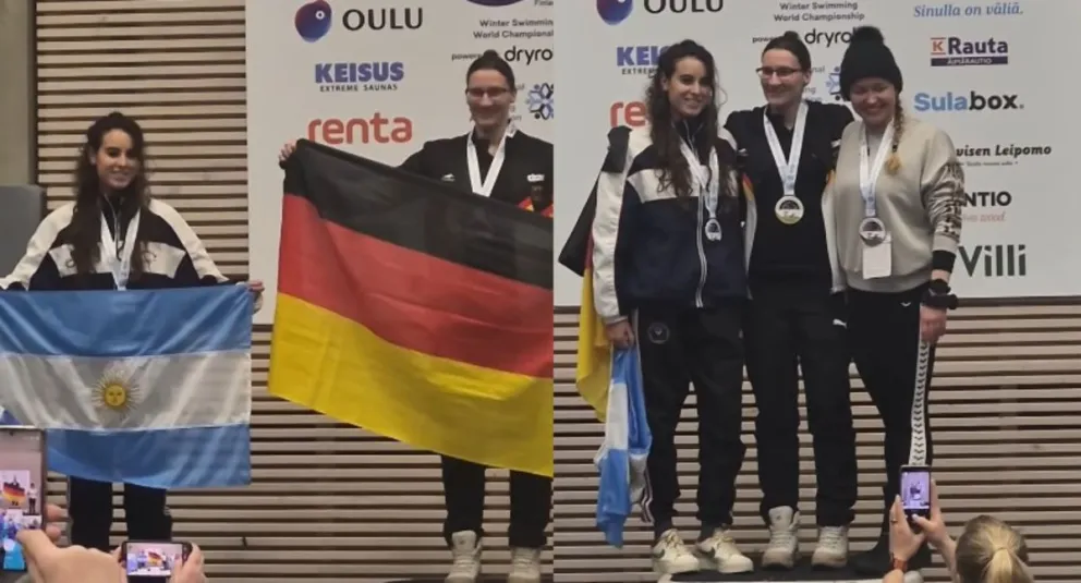 Daira en el podio tras conseguir el segundo lugar. 