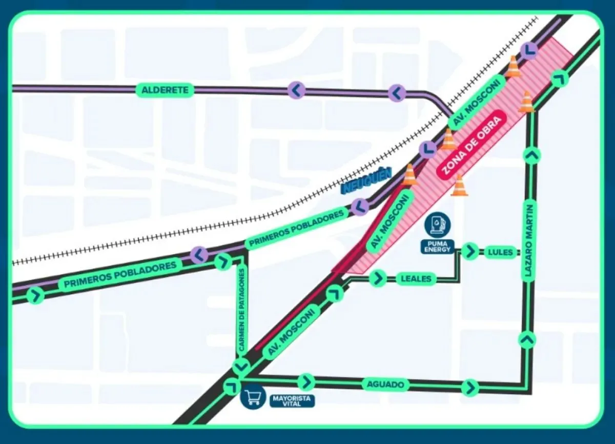 As&iacute; ser&aacute; el nuevo esquema para el regreso desde Neuqu&eacute;n hacia Cipolletti por los puentes carreteros. Imagen: municipalidad de Neuqu&eacute;n.
