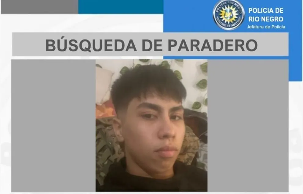 El joven que fue visto por última vez el pasado jueves. Foto: Policía de Río Negro