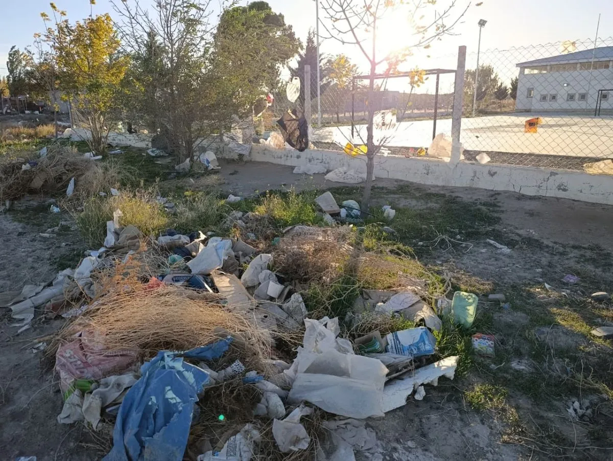 Los residuos arrastrados por el viento contra el alambrado del colegio. Foto: Tania Domenicucci