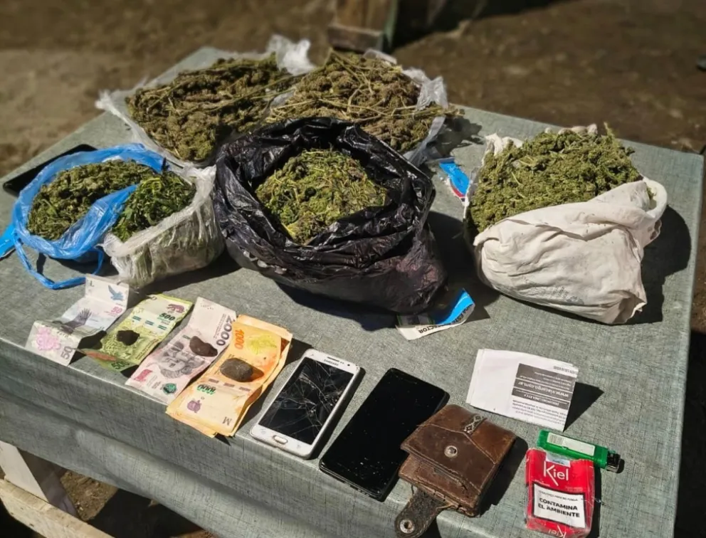 El procedimiento permitió incautar más de 2,7 kilos de marihuana que eran trasladados en un colectivo. Foto: Policía de Río Negro