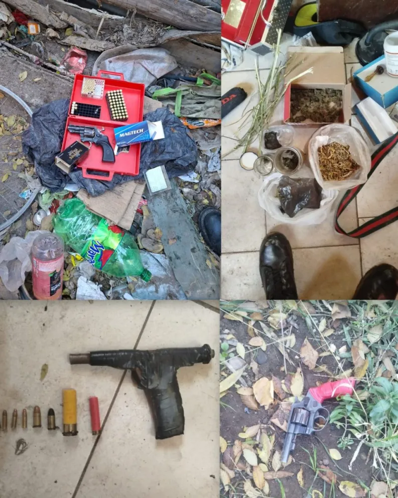 La Policía secuestró armas, municiones, droga y una moto robada tras los allanamientos realizados en barrio Nuevo. Gentileza Policía de Rio Negro