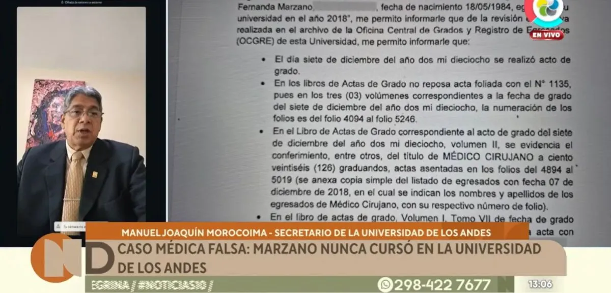 Manuel Joaqu&iacute;n Morocoima, secretario de la Universidad de Los Andes de Venezuela. Foto: Canal 10