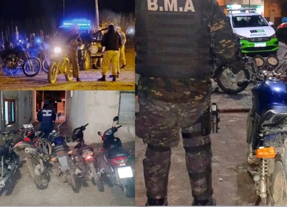 Cinco motos fueron retenidas durante los controles. Entre las irregularidades detectadas había menores conduciendo y vehículos sin documentación obligatoria. Foto: Policía de Río Negro