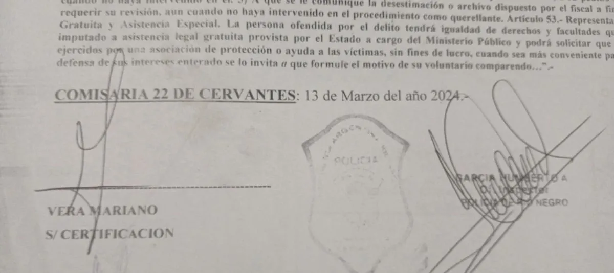 La constancia de la denuncia realizada por quien compr&oacute; la chacra. 