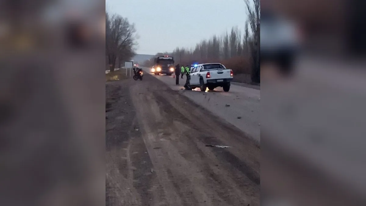 Una de las camionetas involucradas en el choque frontal termin&oacute; sobre la banquina con importantes da&ntilde;os en su lateral trasero. Foto: Gentileza.