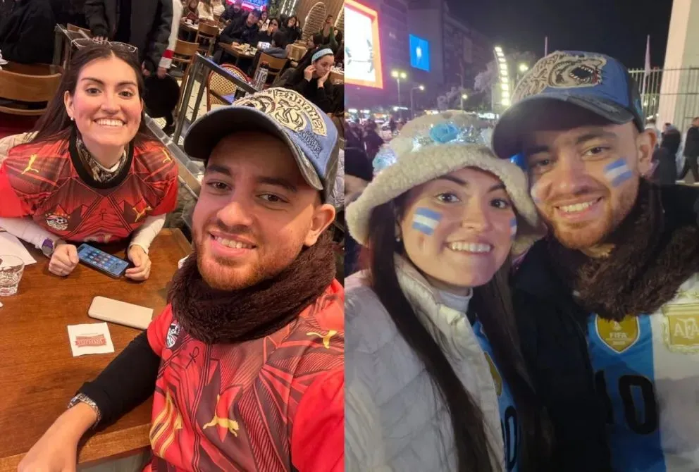 Mohab y Mariel hoy palpitan el partido entre Egipto y Argentina de una manera especial. Foto gentileza
