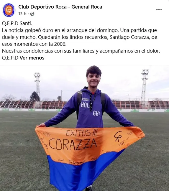 Deportivo Roca manifest&oacute; su dolor. Foto: redes